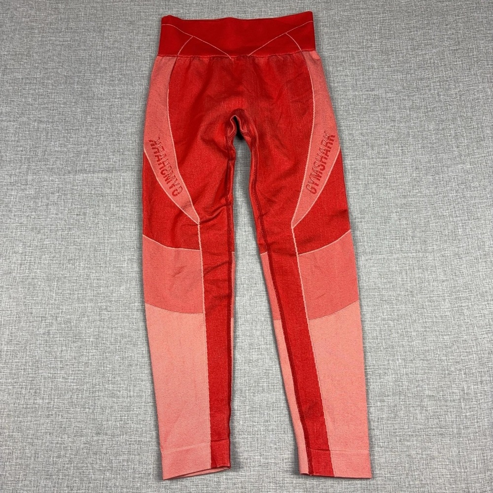Gymshark Leggings Womens XS Red Ankle Seamless Stretch Yoga Gym Pants Athletic